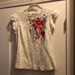 Anthropologie lace top with floral embroidery